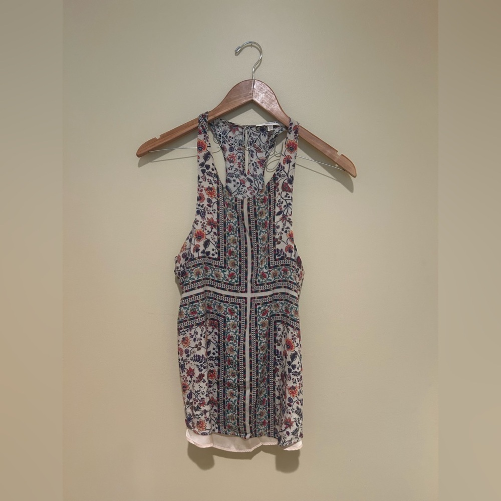 Lavender Brown Multicolor Floral Tank Size Medium 100% Rayon